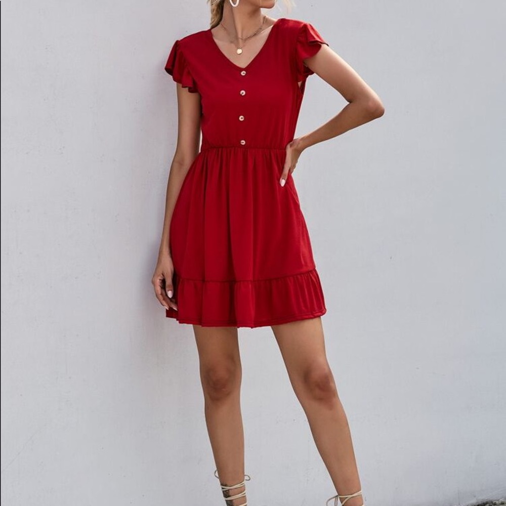 Comfy red button front dress - Picture 3 of 5